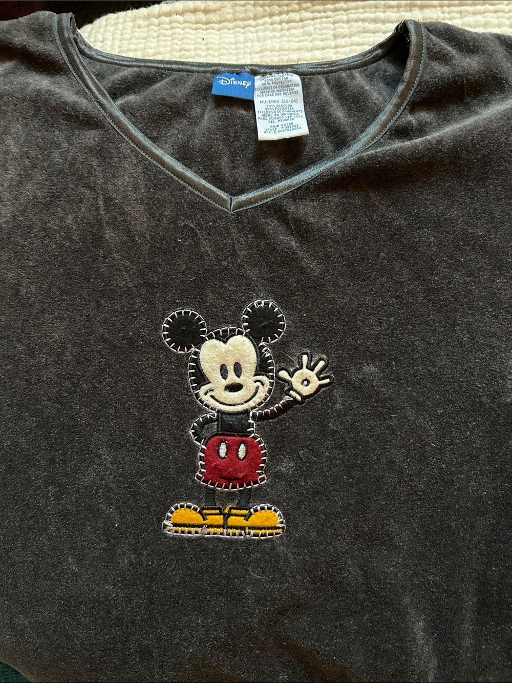 Official Disney whip stitch Mickey grey velour women’s long sleeve top